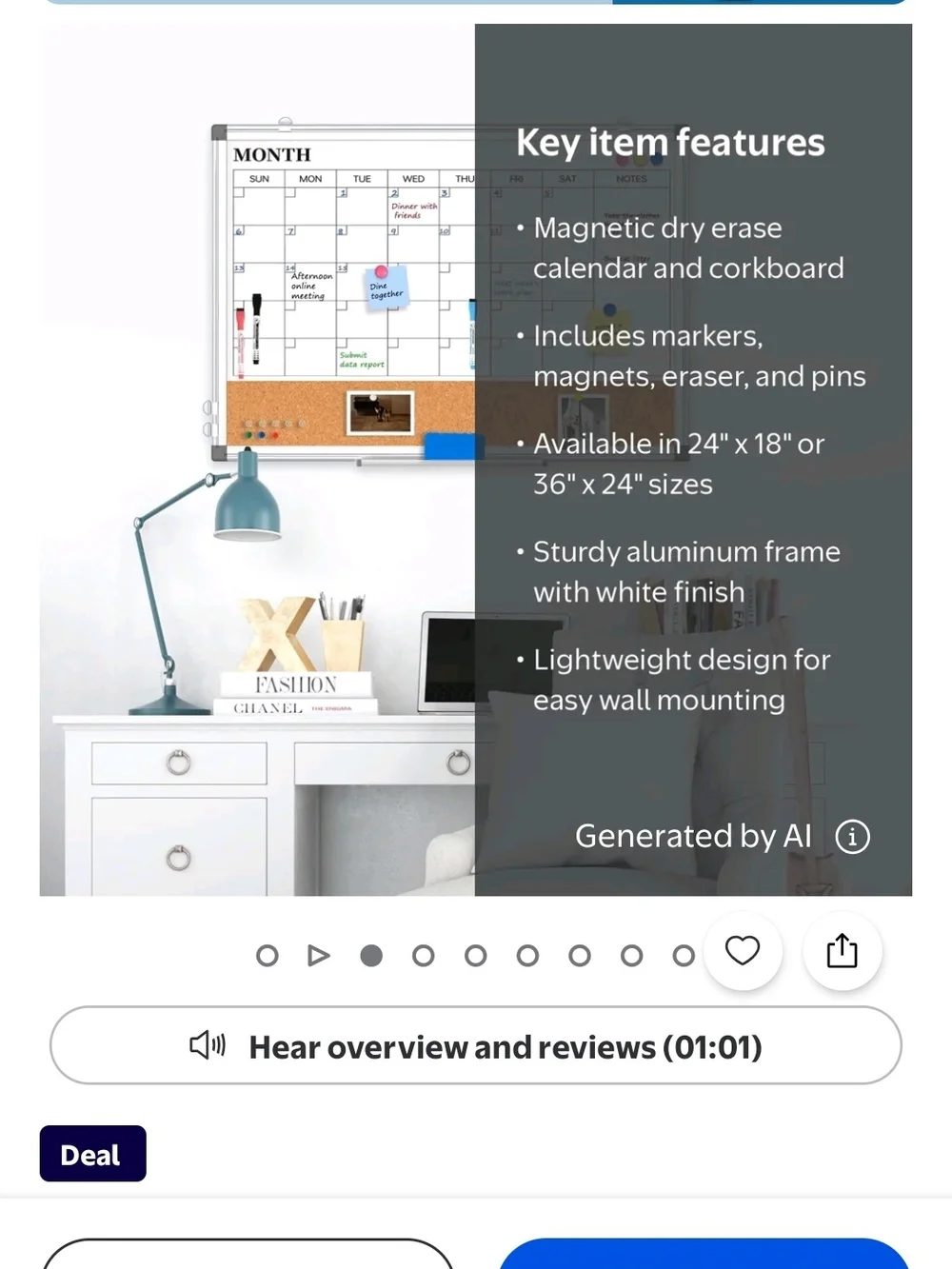 White Monthly Planner Dry-Erase Board with Cork Strip - Home Office